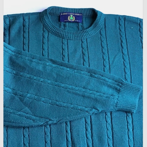 Blarney  solid green colour cabled crew neck pullover  Sz L made in Ireland 🇮🇪 - Picture 1 of 5